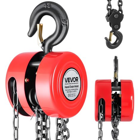 VEVOR Paranco a Catena Manuale, Capacita 2 T, con Catena Zincata G70 di Aggiornamento, Altezza di Sollevamento 3 m, Paranco a Puleggia per Macchinari Automobilistici da Magazzino, Rosso (1/5)