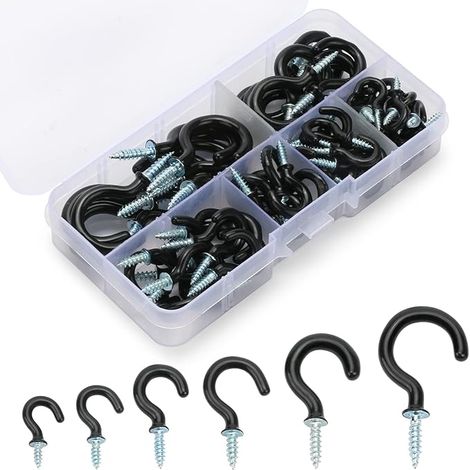75 schwarz Nr. 6 Deckenhaken, vinylbeschichtete cupförmige Hakenmontagehaken (schwarze -2 Boxen, 150 Stück) (1/5)