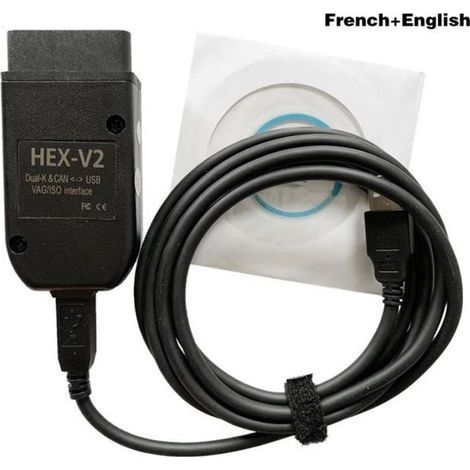 Kfz-Prüfleitungsschnittstelle VCDS Hex V2 VAG-COM 20.4.1 VAG-COM 19.6 für VW, Audi, Skoda, Seat (Englisch + Französisch, Schwarz) (1/4)