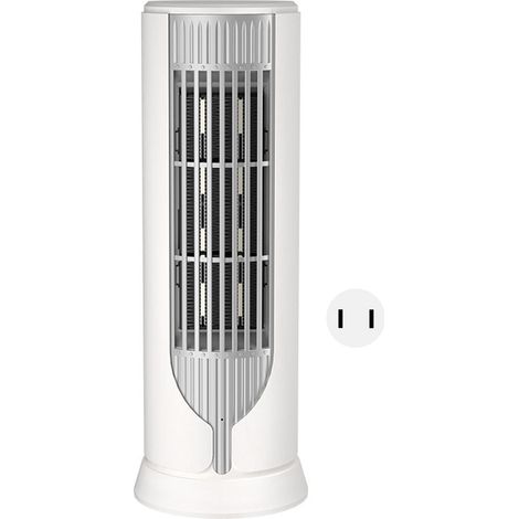 Ortviai Radiateur électrique vertical 1000 W PTC avec thermostat, sécurité anti-surchauffe, 2 vitesses, blanc