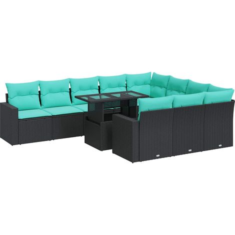 Maison Exclusive - Set Divani Giardino 11 pz con Cuscini Polyrattan Nero Acacia (1/5)