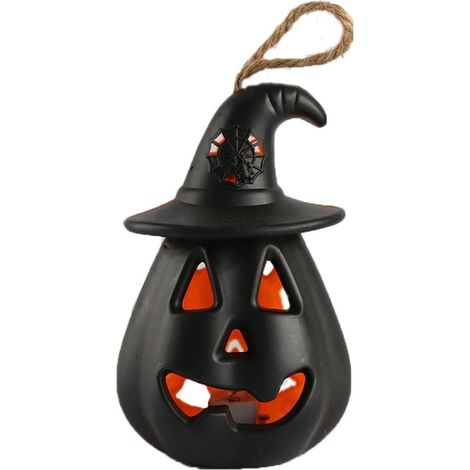 Lanterne Citrouille - Décoration Automnale et Halloween avec LED - Pour Jardin Terrasse Arrière-Cour Chemin - Noir - 8 x 12 cm - 1 Pièce