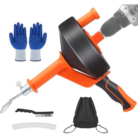 Furet Déboucheur Canalisation [10m] -avec Gants et Brosse en Acier pour Tuyaux en PVC- Spirale de Nettoyage de Tuyaux (1/4)