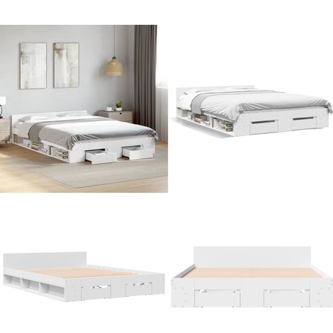 Cadre de lit avec tiroirs sans matelas blanc 120x190 cm - Cadre De Lit - Lit Double - Lit Avec Tiroirs - Meuble De Chambre - Rangement Dans La Chambre - Home & Living (1/5)