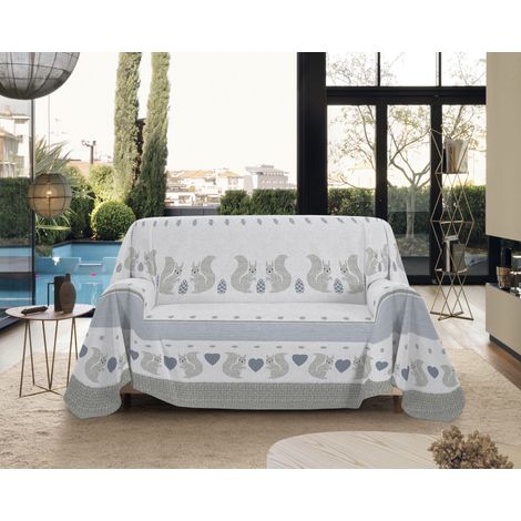 Telo Arredo Made in Italy in Cotone Grandfoulard Copritutto Copridivano Copriletto-Teli Sofà Arredatutto-Drappeggio-Arazzo-Copridivano Grand Foulard Letto Matrimoniale - Scoiattolo Grigio