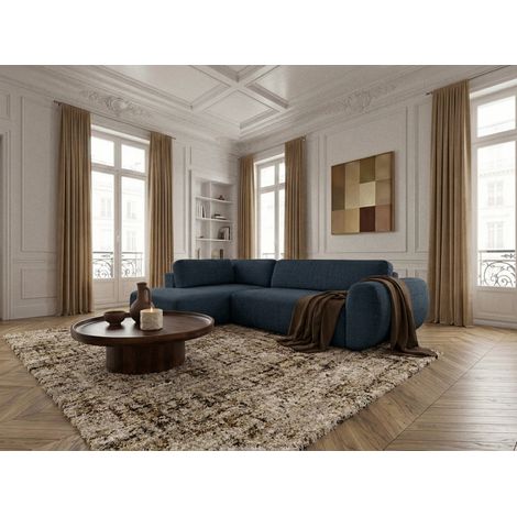 BOBOCHIC - Canapé angle L convertible coffre DENISE tissu texturé Angle gauche  Bleu foncé