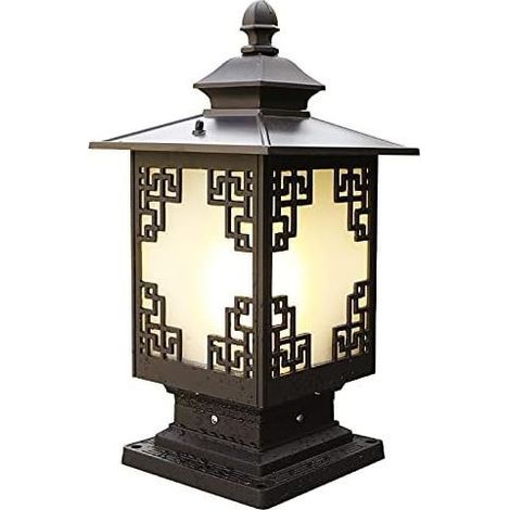 Lampadaire rétro sur pied, éclairage extérieur, lanterne étanche en aluminium et verre, style européen, culot à vis E27, idéal pour jardin, pelouse ou villa. (1/4)