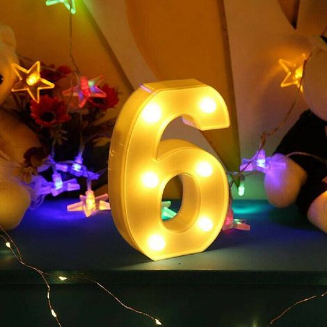 TrAdE Shop Traesio - Numero 6 Luminoso Bianco A Led Decoro Per Eventi Feste Luce Calda 3000k 16x3cm - (1/5)