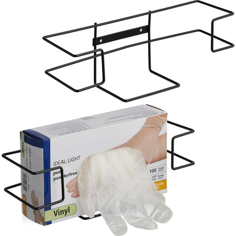 Relaxdays Pack de 2 Soportes para Dispensador de Guantes Desechables, Montaje de Pared, 9,5 x 28 x 9,5 cm, Hierro, Negro