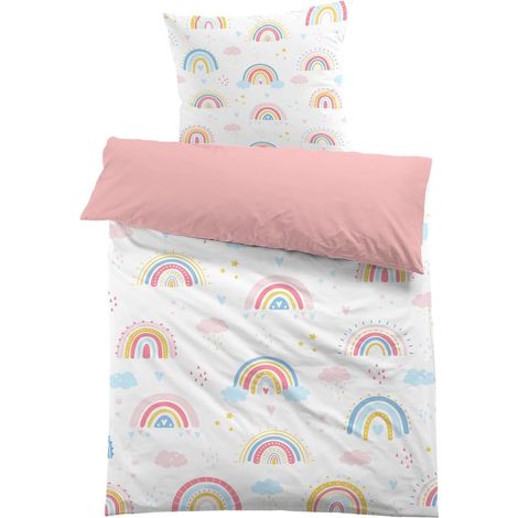 Housse de Couette Arc en Ciel 140x200 Enfant Fille Rose Bleu 3D Motif Imprimé Parure de Lit 1 Personne en Microfibre avec Taie d'oreiller 65x65cm Cadeau Fête Anniversaire,Arc en Ciel 02 (1/5)