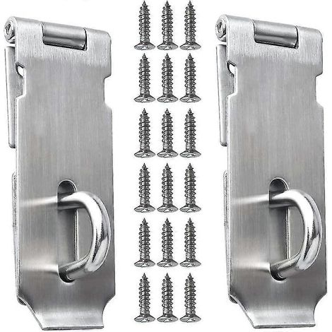 Boucle de cadenas Dww, lot de 2 verrous de porte en acier inoxydable, loquet de porte, vis de verrouillage pour porte, fenêtre, garage, jardin, argenté, 10 cm (1/5)