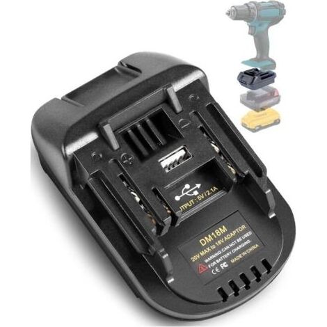DM18M Adaptateur de batterie pour outil de batterie Makita, 18 V, adaptateur TPDL avec port USB, conversion avec batterie Dewalt 20 V et pour batterie Milwaukee M18 18 V vers outil Makita (1/4)
