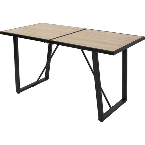 ML-Design Mesa de Comedor 140x70x75 cm con Aspecto de Roble Mueble de Cocina Industrial Rectangular para 6 Personas Escritorio de Estructura Metálica con Patas de Tornillo Regulables en Altura