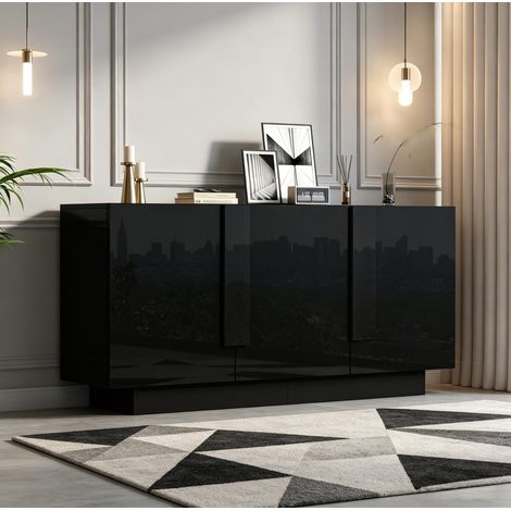 Sideboard mit 3 Türen und 6 Fächern 160 cm Schwarz OKMYHOME