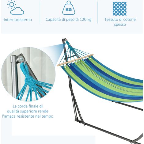 Lit de repos pliant en acier et coton, hamac sur cadre autoportant 270x100x94cm pour terrasse et jardin (1/5)