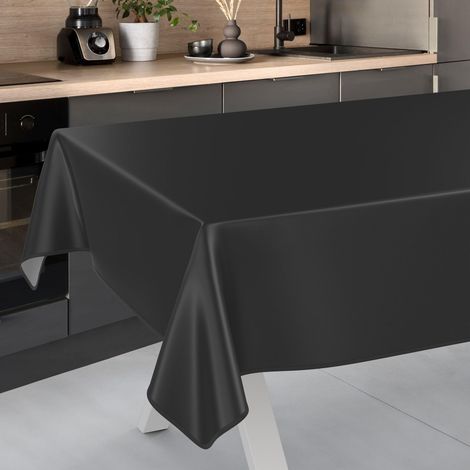 Nappe en Toile cirée Lavable, pour Table de Jardin, extérieur et intérieur, avec Ourlet, 220 x 140 cm, Noire (1/5)