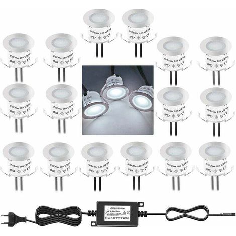 Confezione da 10 mini faretti LED da incasso per esterni, IP67 impermeabili, bianco luce diurna 4500K, lampada da terra da 32 mm, 0,6 W, DC12 V, per vialetti, terrazze, scale in legno per piscine