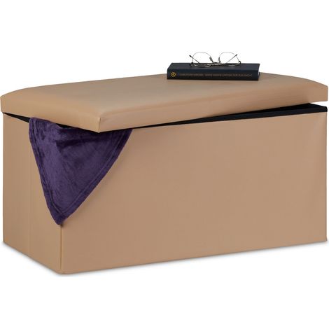 Relaxdays Sitzbank, Stauraum, Kunstleder, faltbar, gepolstert, Flur, Schlafzimmer, HBT 37,5 x 76,5 x 38,5 cm, beige