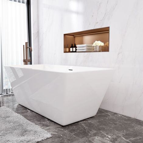 Vasca da Bagno Freestanding Rettangolo Simmetrico Bianco in Acrilico 150x72x56 cm (L.xP.xA.)