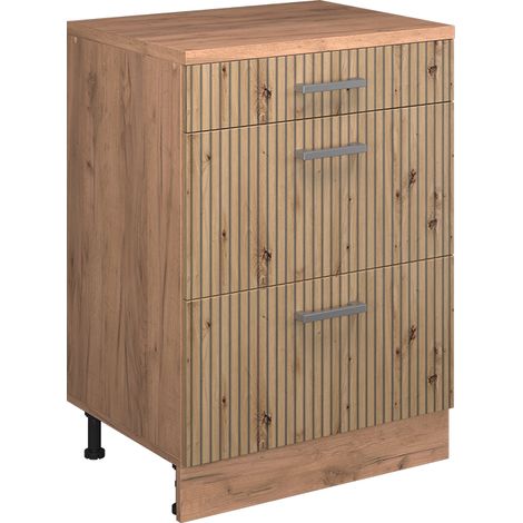 Mueble para ático Rion, Roble artesanal, 60 x 81.6 cm sin inclinación con 3 cajones, Vicco (1/5)