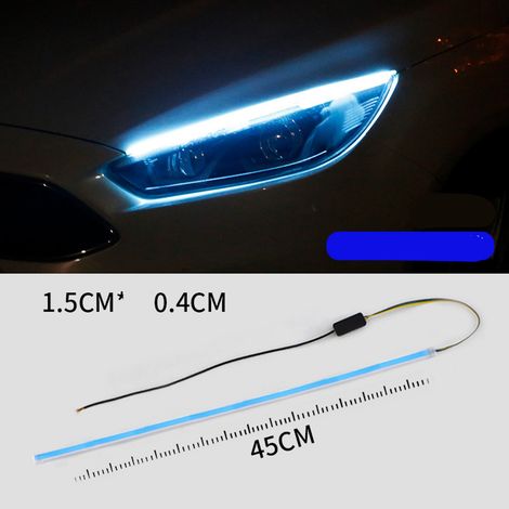 Bande lumineuse LED pour phares de voiture, feux de jour dynamiques bicolores, tube LED de 45 cm, bleu glacier et jaune (1/5)
