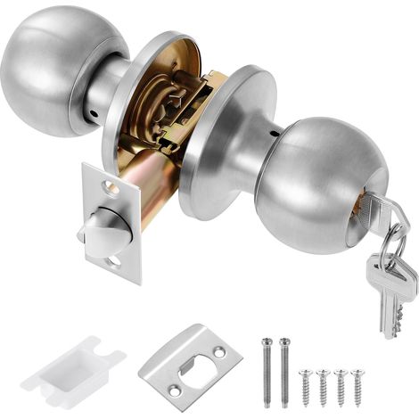 Bouton de Porte avec Serrure et Clé Poignée De Porte d'entrée pour Chambre à Coucher/Salle de Bain/bureau/Lieu de Travail (Argent) (1/4)