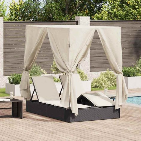 Doppelte Sonnenliege Warmes Weiß 205 x 129 x 200 cm Poly-Rattan