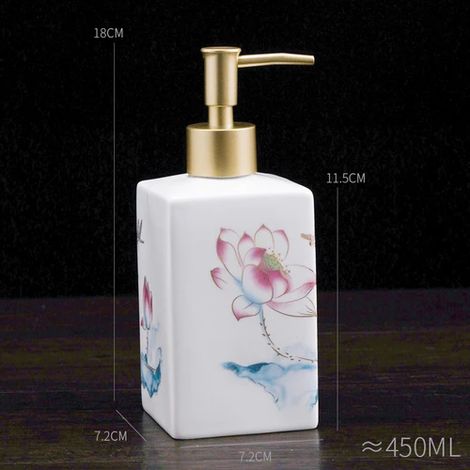 (B450ml-280 450ML) Flacon de lotion pour le bain en céramique rétro de haute qualité, type pression, distributeur de shampoing Lotus pour salle de bain, flacon de shampoing pour hôtel, accessoires de (1/5)