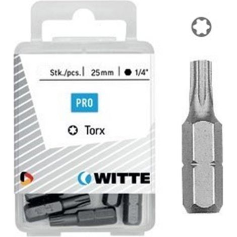 Embouts WITTE en boîte plastique de 25 mm de long (T 7) pour vis et bois.