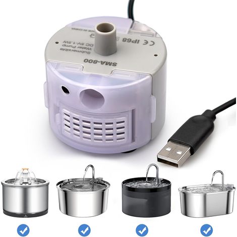 Pompe de Rechange pour Chat Fontaine à Eau Pompe pour Chat en Acier Inoxydable Ultra silencieuse avec LED USB (1/5)