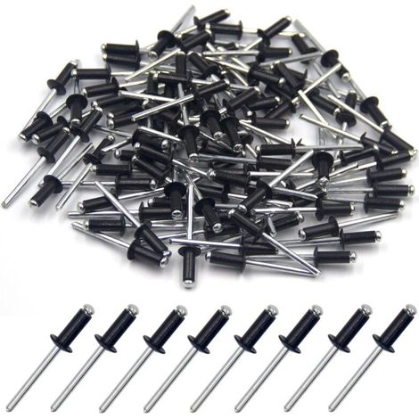 100 pièces de rivets aveugles en aluminium 4.8 x 12mm, rivets à bout ouvert, rivets pop, paquet de 100 (Noir)