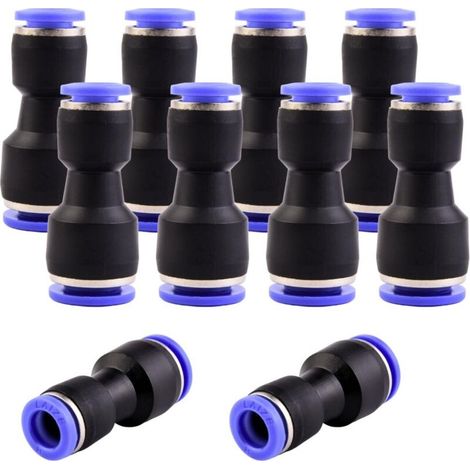 Lot de 10 Raccords pneumatiques 10 mm sur 8 mm, Réducteur droit Push In, Pour air et eau, Automation-DOU (1/4)