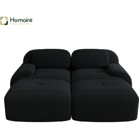 Canapé modulable en velours côtelé noir avec accoudoirs 208 x 178 x 75 cm HOMAIRE (1/4)