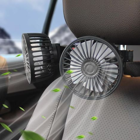 Ventilateur de Voiture à Double Tête, Refroidissement 12V USB, 3 Vitesses, Rotation 360°, Pour Véhicules, Camions, SUV