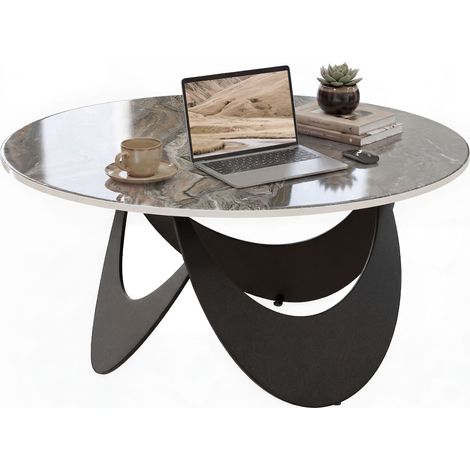 HOMCOM Coffee Table Sintered Stone Top Brown and Black (1/5)