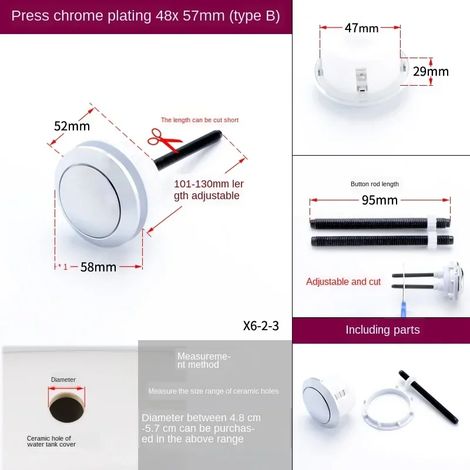 (B chromé simple bouton) Accessoires pour bouton de couvercle de toilette, bouton simple et double, bouton rond style ancien, interrupteur universel pour couvercle de réservoir de toilette à bouton un (1/5)