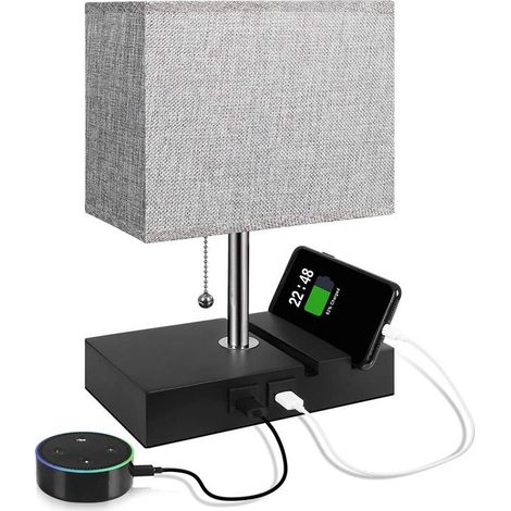 Lampada da notte in tessuto - supporto per telefono - USB - porta di ricarica per telefono - lampada da studio/lettura - Lampada da notte dimmerabile con funzione touch per camera da letto (1/2)