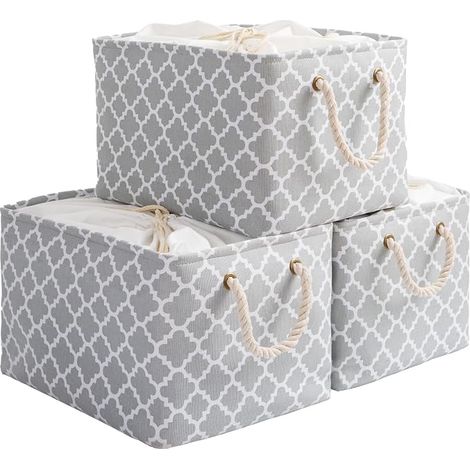 Boîtes de Rangement avec couvercle, 38x28x26cm, Lanterne/Gris