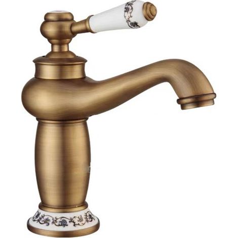 Robinet Mitigeur Lavabo en Laiton Massif Style Rétro Européen pour Vasque à Poser, Robinetterie Salle de Bain avec Flexible-lsw