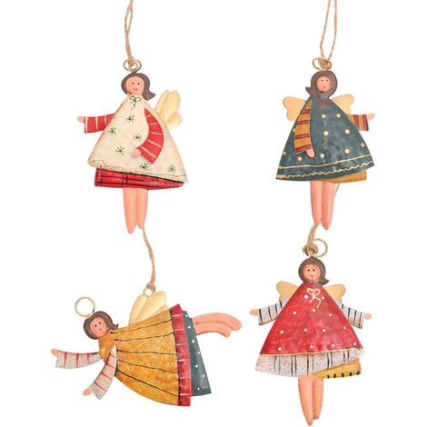 Lot de 4 pendentifs ange en fer forgé peints à la main, décorations de Noël et accessoires pour sapin. (1/5)