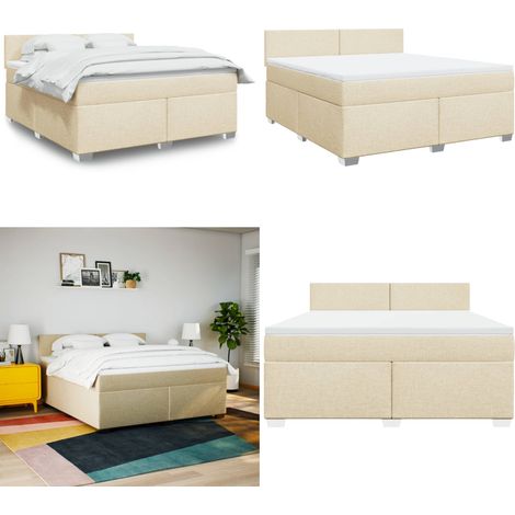 vidaXL Boxspringbett mit Matratze Creme 180x200 cm Stoff (1/5)