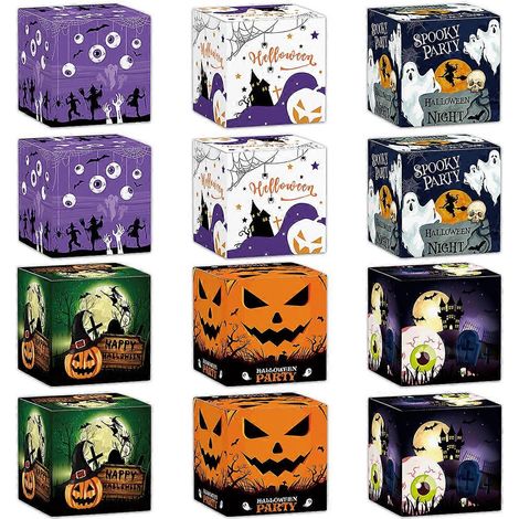 12 Boîtes Halloween Bonbons Chasse aux Friandises Cadeaux Favoris Fête Boîtes à Biscuits Sachets Surprise Rigolos (1/5)
