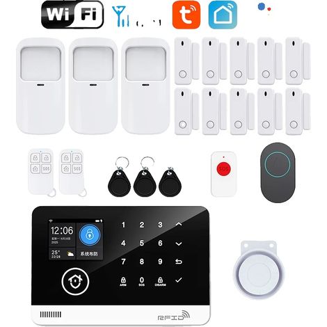 Sistema di allarme di sicurezza, sensori di movimento, controllo tramite app, kit WiFi 2G GSM, senza spina (1/2)