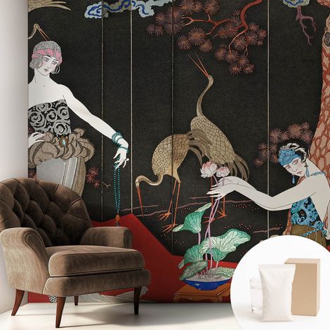 Papier peint intissé mural classique avec imprimé motifs décoratifs design élégant non‑tissé Scène élégante 250x250 cm (1/5)
