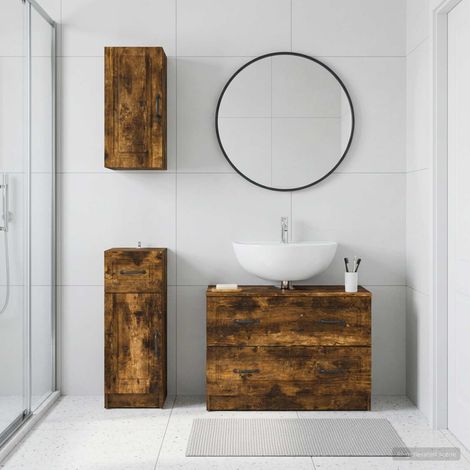 vidaXL 3 Piece Bathroom Cabinet Set UTRECHT Smoked Oak Engineered Wood (1/5)