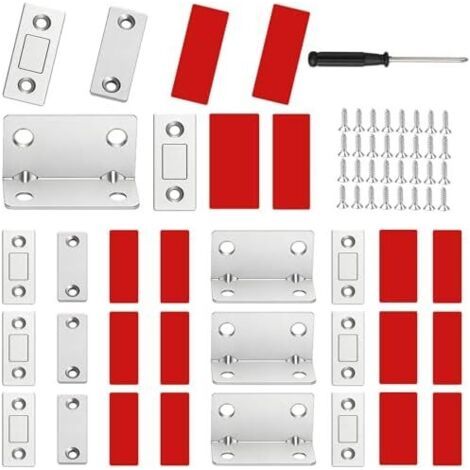 8 Pièces Aimant Porte Placard Puissant, Ultra Mince Loqueteaux Magnétiques Adhesif, de avec Vis, Meuble Fermeture Magnétique pour Tiroir, Armoire, Coulissant - (1/5)