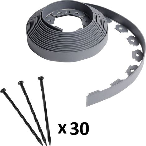 Gt Market – Bordure de jardin flexible grise 4 cm x 10 mètres – 30 piquets d'ancrage 20 cm – Plastique PE pour formes personnalisables
