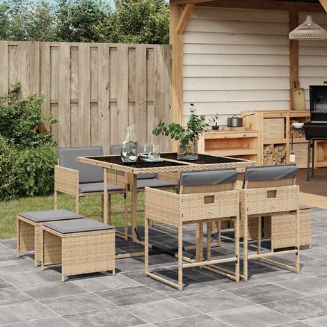 9-tlg. Garten-Essgruppe mit Kissen Beigemischung Poly Rattan (1/5)