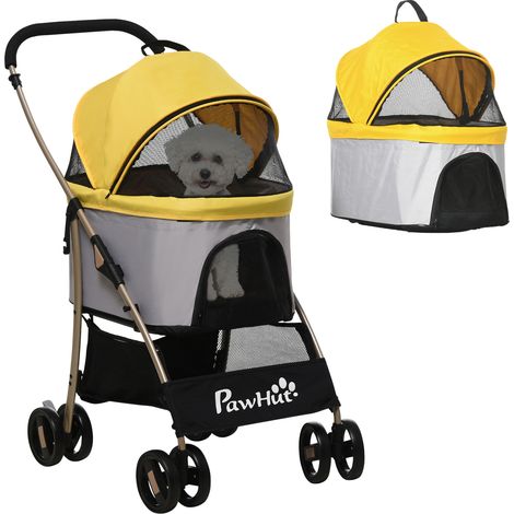 2-in-1 Hundebuggy Hundetrolley, klappbar, 1 Korb, 1 Tasche, 82 cm x 49,5 cm x 98 cm, Gelb