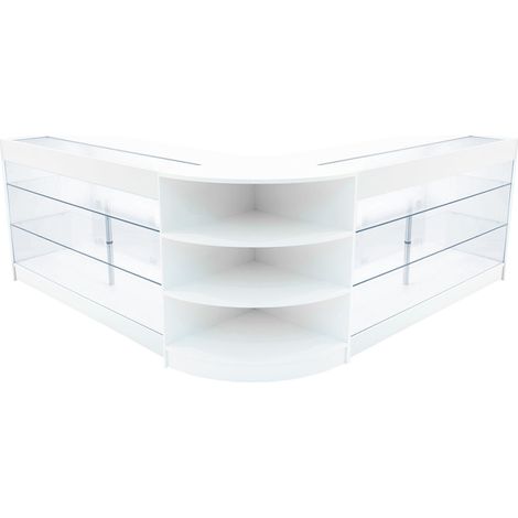 Comptoirs de Vente en MDF Blanc à LED Blancs Ensemble Apollo LM60 K1500 3 Unités de Rangement Étagères Internes Portes Coulissantes Verouillables Réception Bureau Vêtements Bijoux [Clés INCLUS] (1/5)